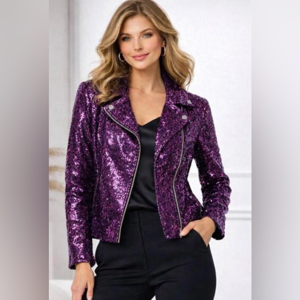 Sequin Purple Moto Jacket NWT 🌴